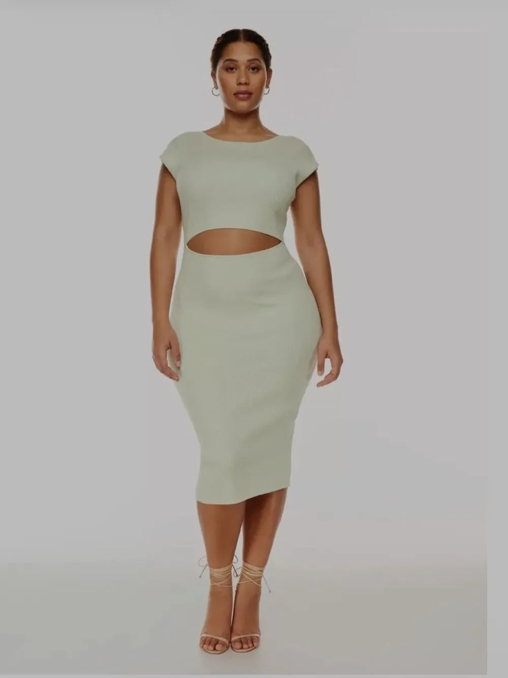 Aritzia White Ribbed Cutout Midi Dress